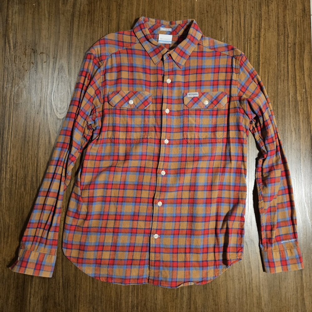 Columbia Flannel Plaid Button-Down Shirt - Red and Brown
